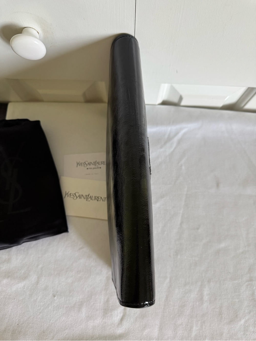 Yves Saint Laurent Black Patent Envelope Clutch Mint - Picture 10 of 13